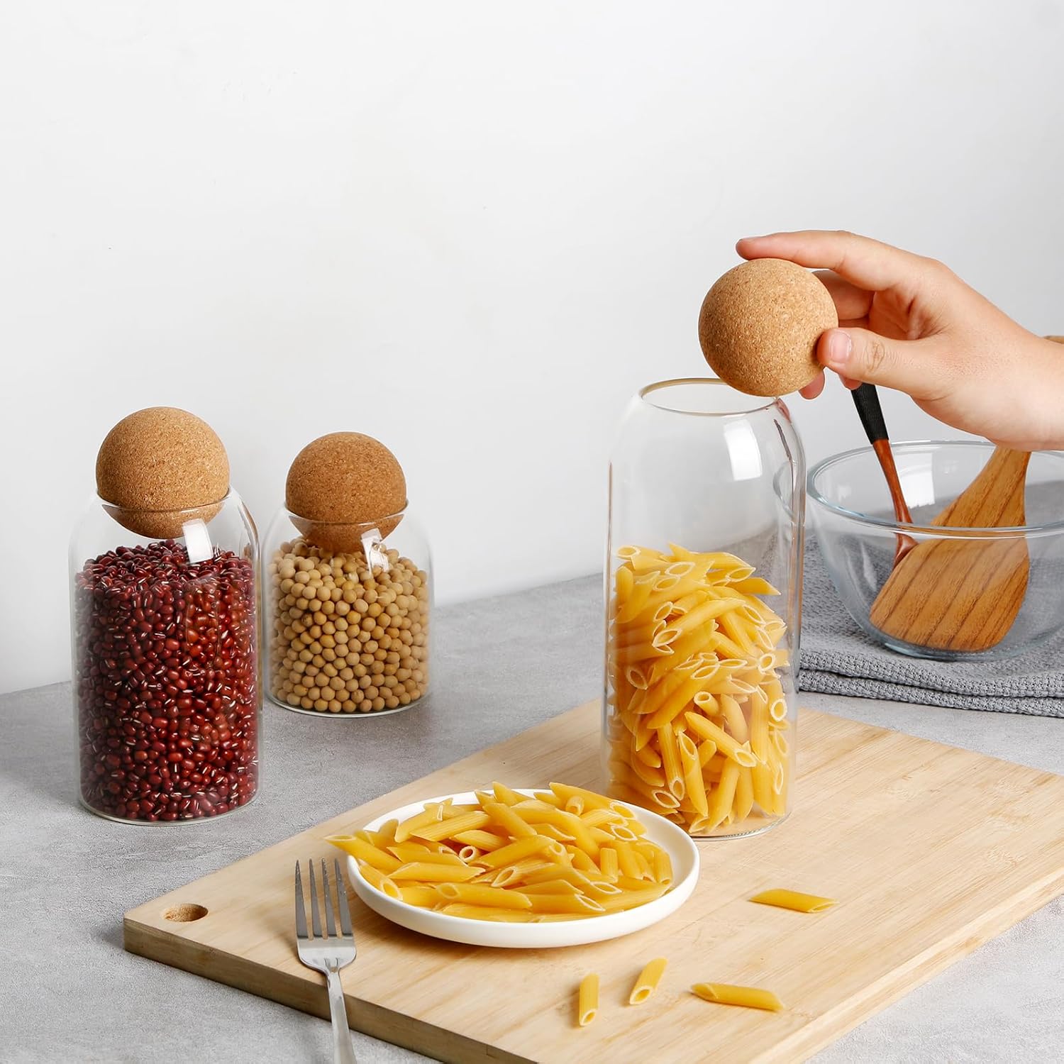 3 Pcs/set Glass Storage Jar with Ball Cork Lid