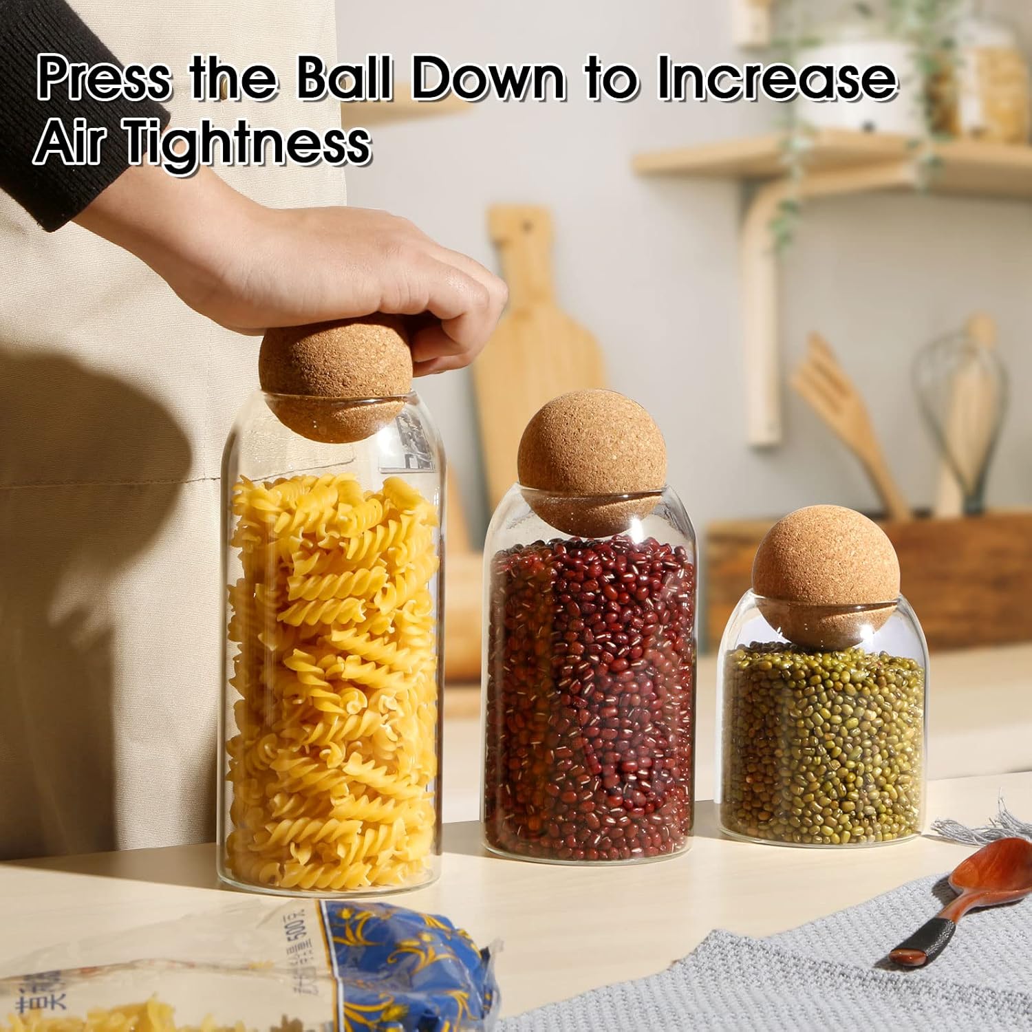 3 Pcs/set Glass Storage Jar with Ball Cork Lid