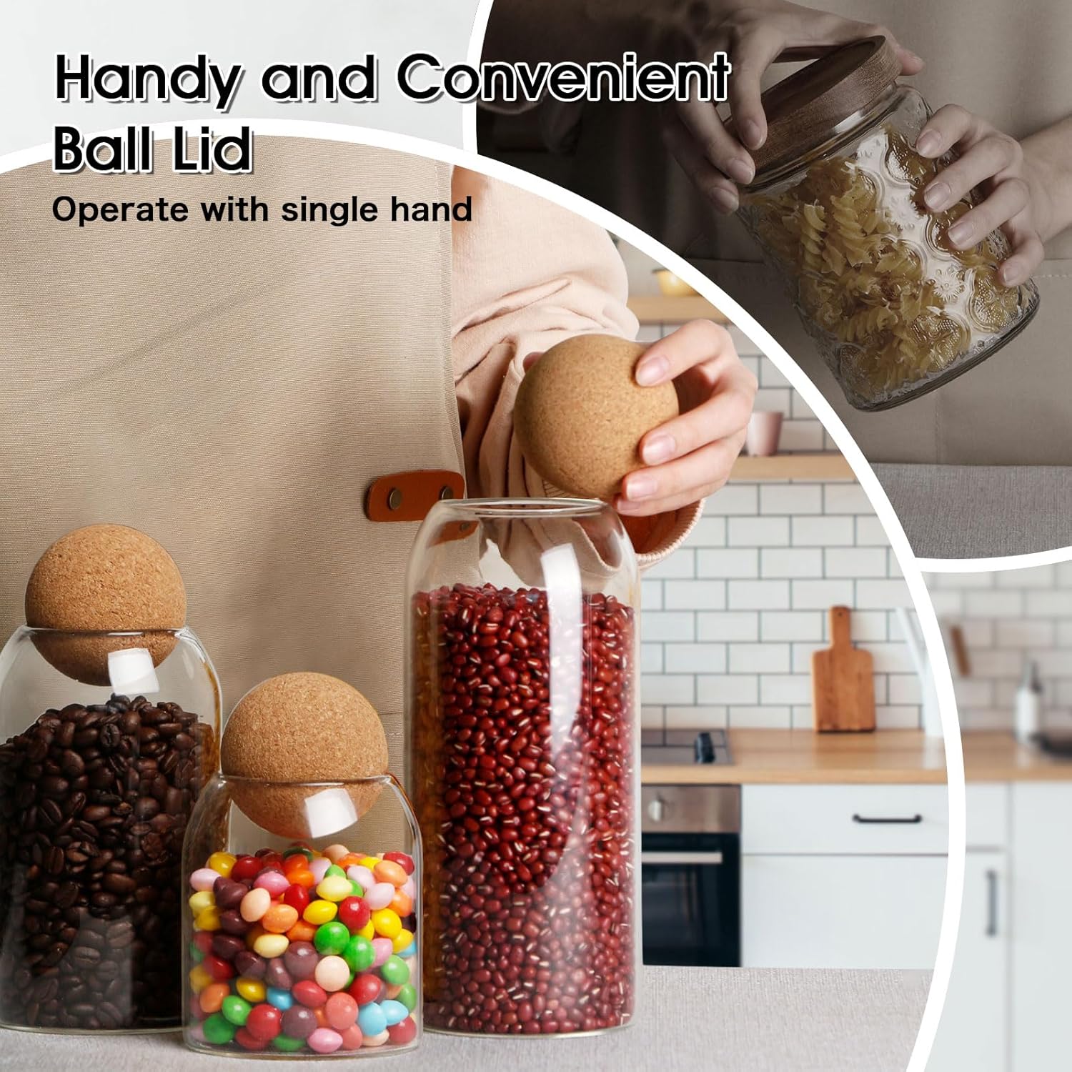 3 Pcs/set Glass Storage Jar with Ball Cork Lid