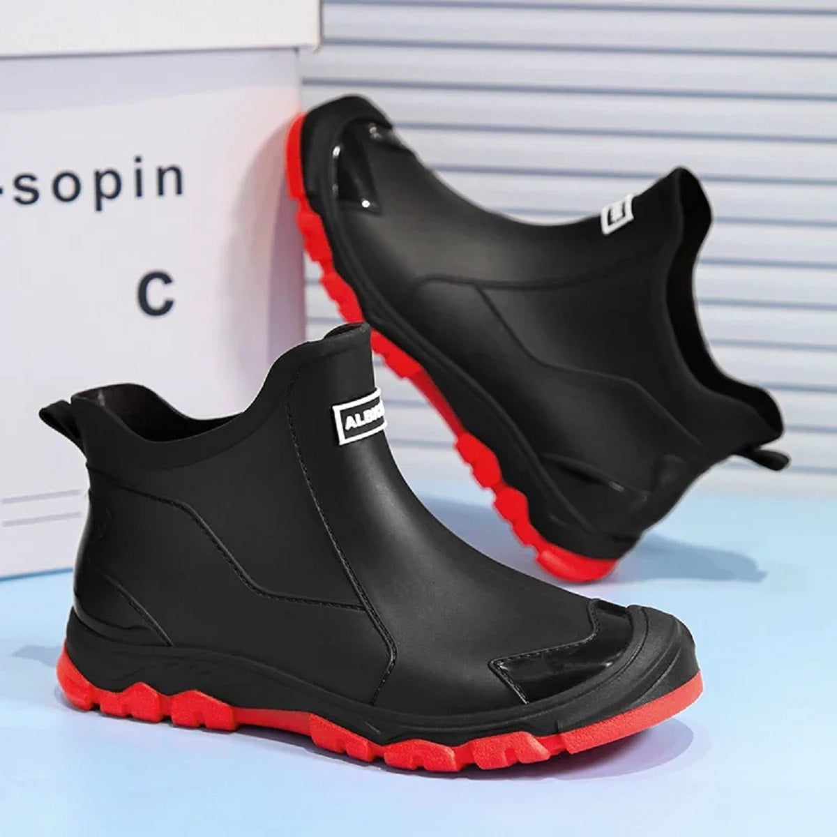 Men's Waterproof Ankle Rain Boots - Warm Anti-Slip Rubber