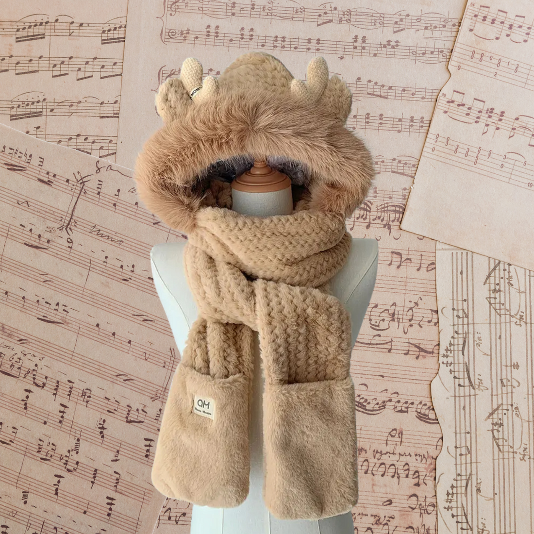 Hoodie Scarf Gloves Thick Slouchy Soft Snow Hat