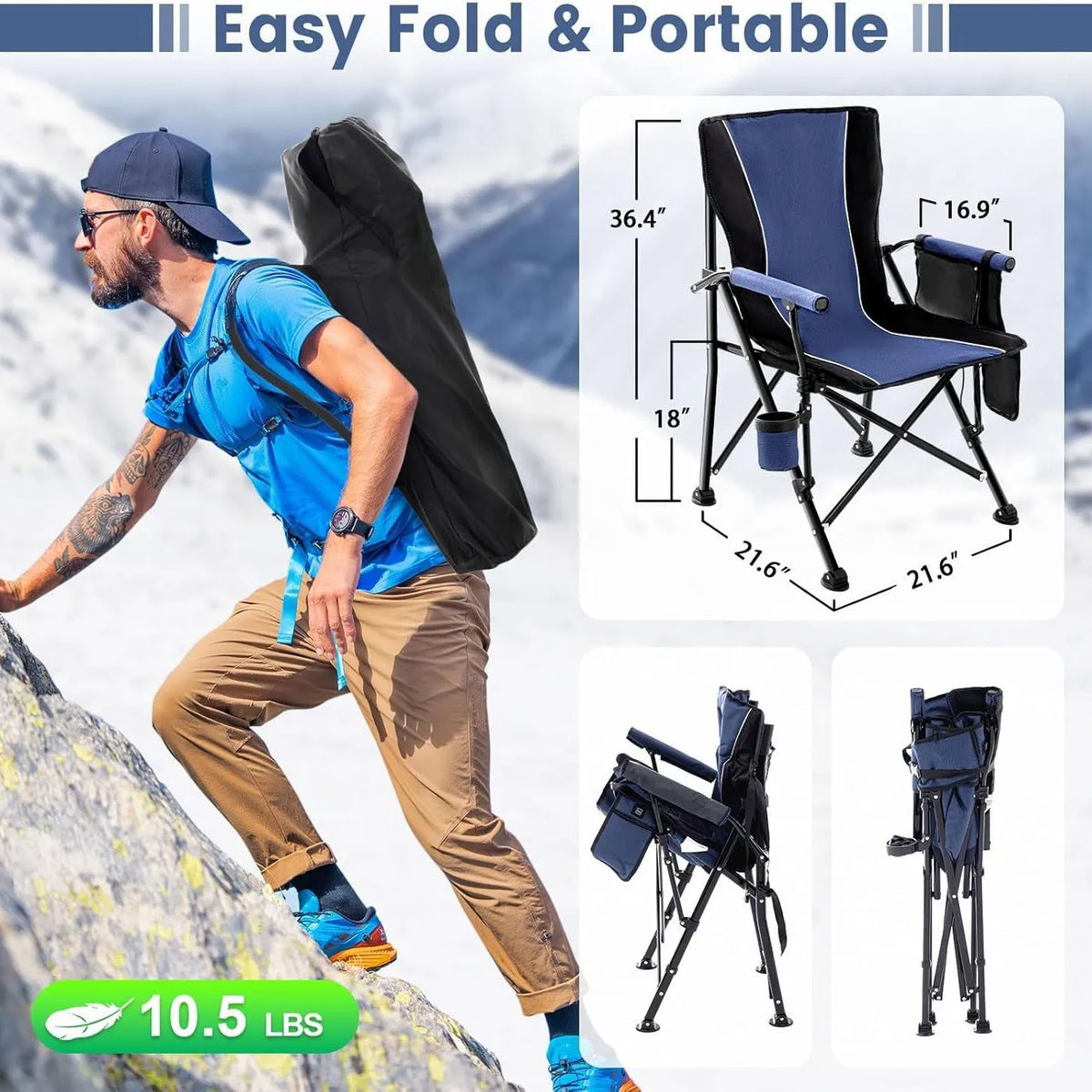 Heated Folding Camping Chair - Portable Heavy-Duty with Cup Holder