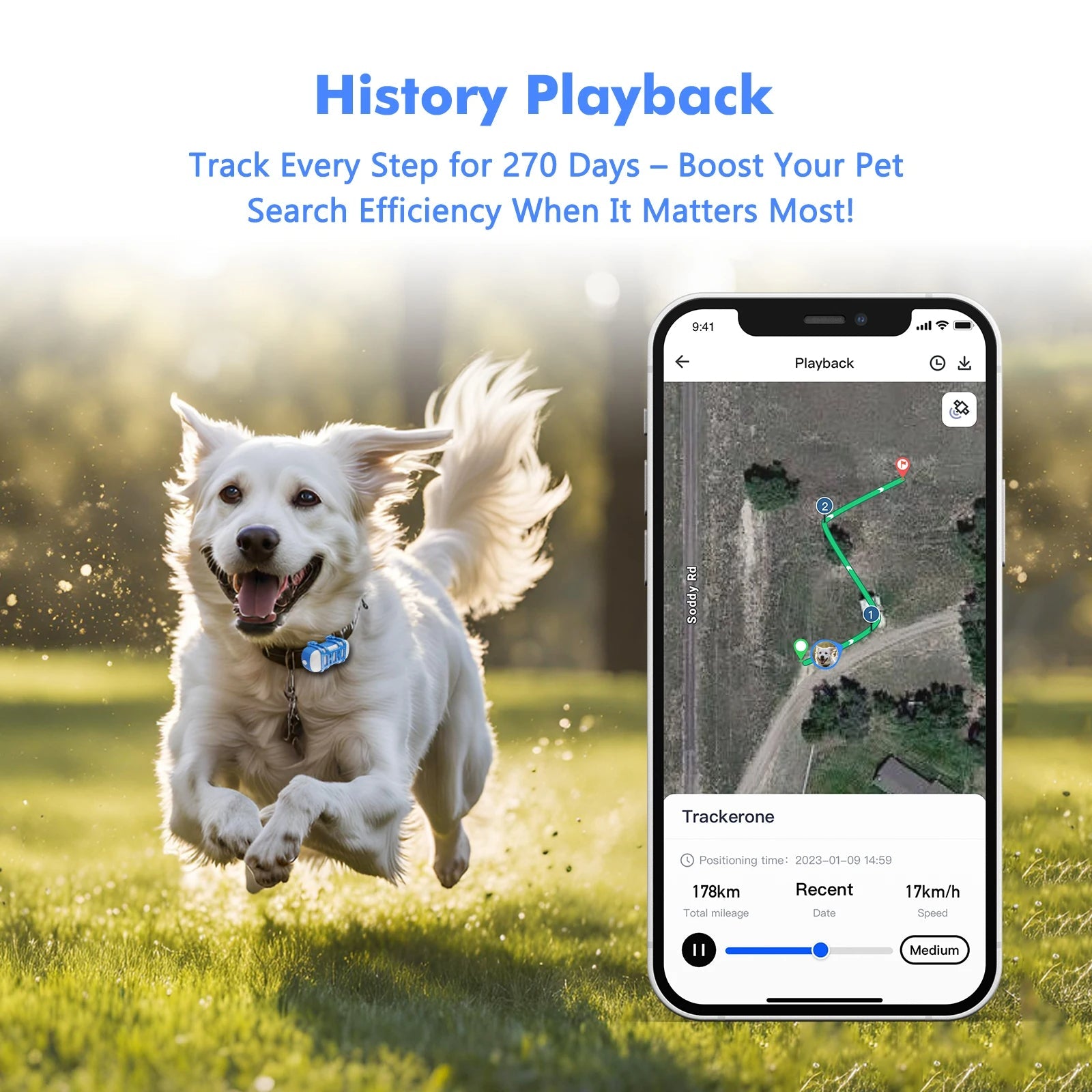 Smart Pet Tracker - Waterproof GPS Locator with Light Sound for Dogs and Cats