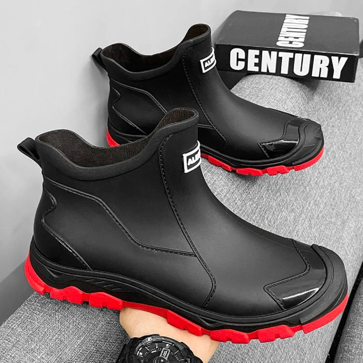 Men's Waterproof Ankle Rain Boots - Warm Anti-Slip Rubber