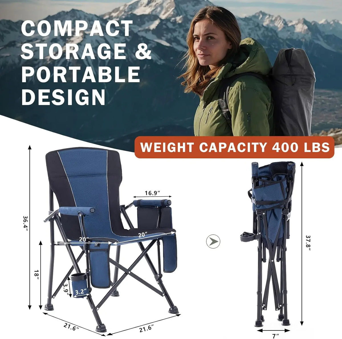 Heated Folding Camping Chair - Portable Heavy-Duty with Cup Holder