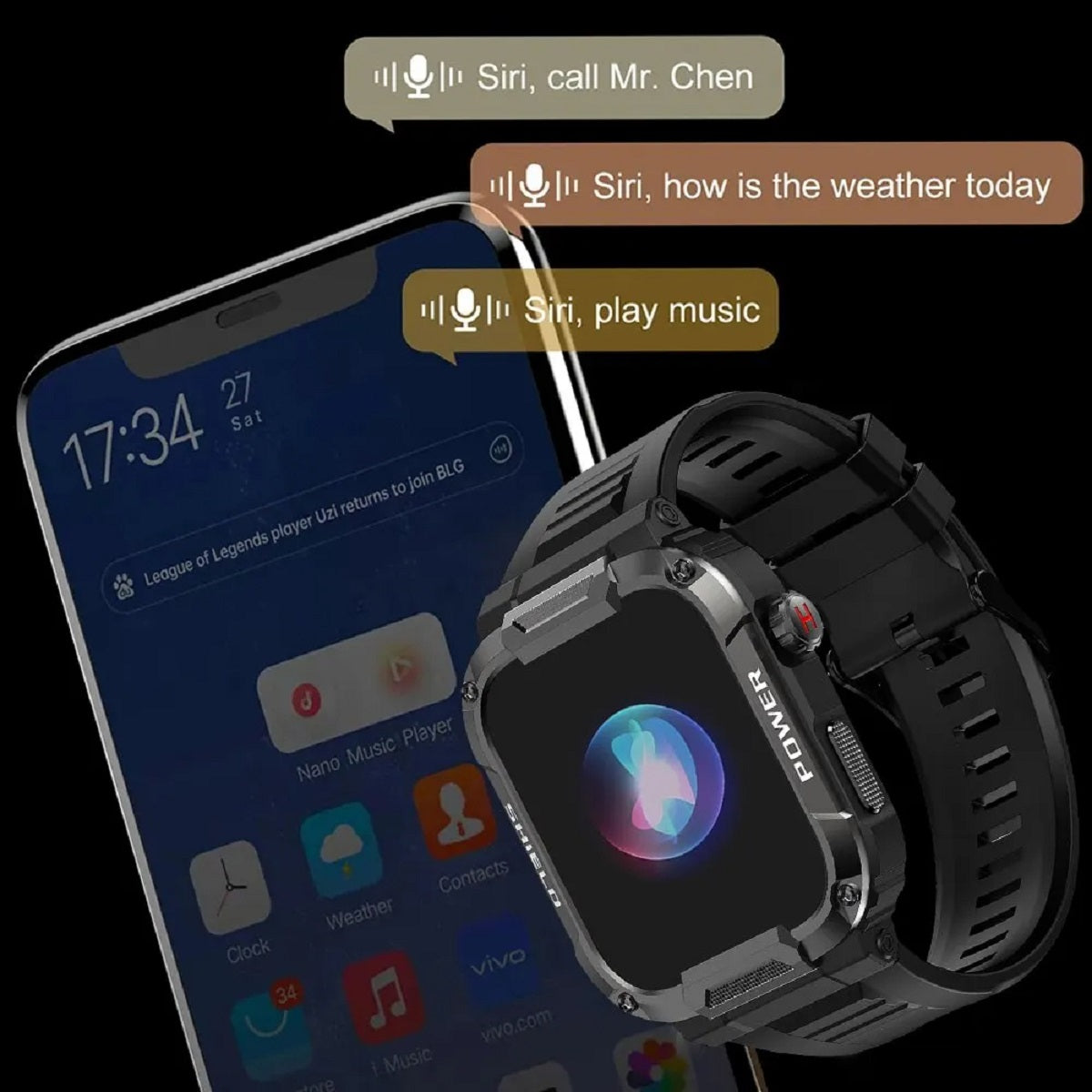 Men's 1.85" Military Smartwatch - Bluetooth Call IP68 Waterproof Fitness Watch