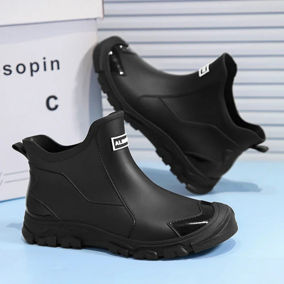 Men's Waterproof Ankle Rain Boots - Warm Anti-Slip Rubber