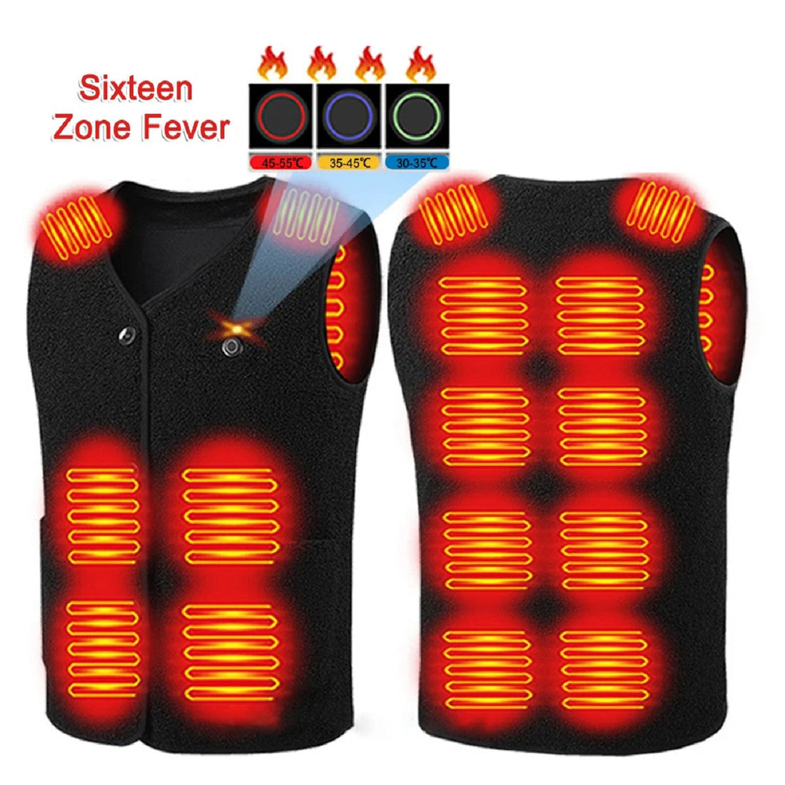 16-Zone USB Heated Vest - Teddy Velvet V-Neck Electric Warming Jacket