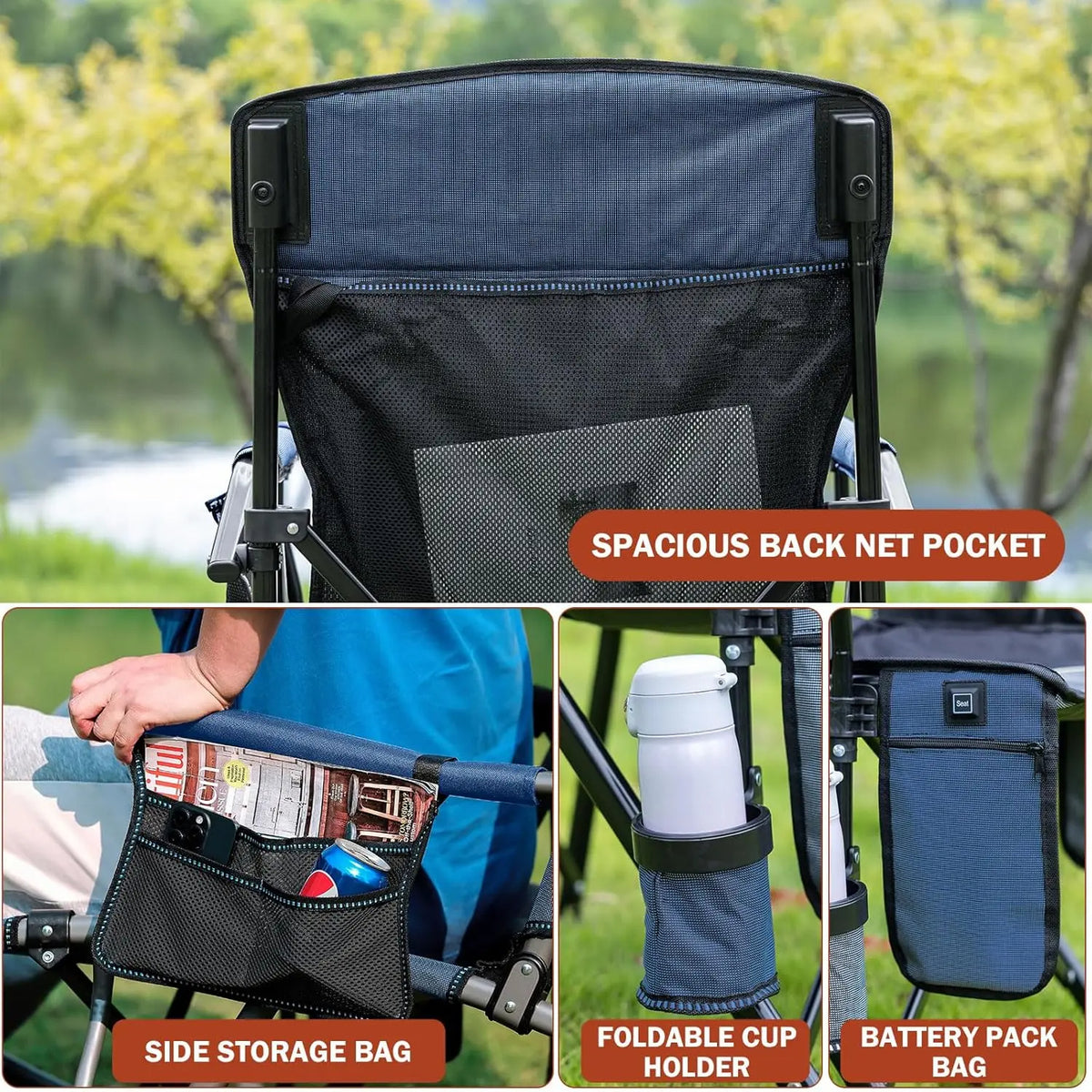 Heated Folding Camping Chair - Portable Heavy-Duty with Cup Holder