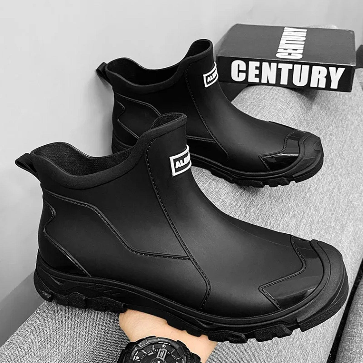 Men's Waterproof Ankle Rain Boots - Warm Anti-Slip Rubber