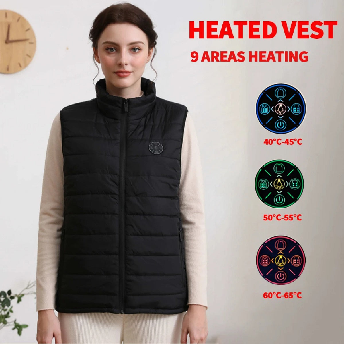 9-Zone USB Heated Vest - Rechargeable Electric Winter Bodywarmer Jacket