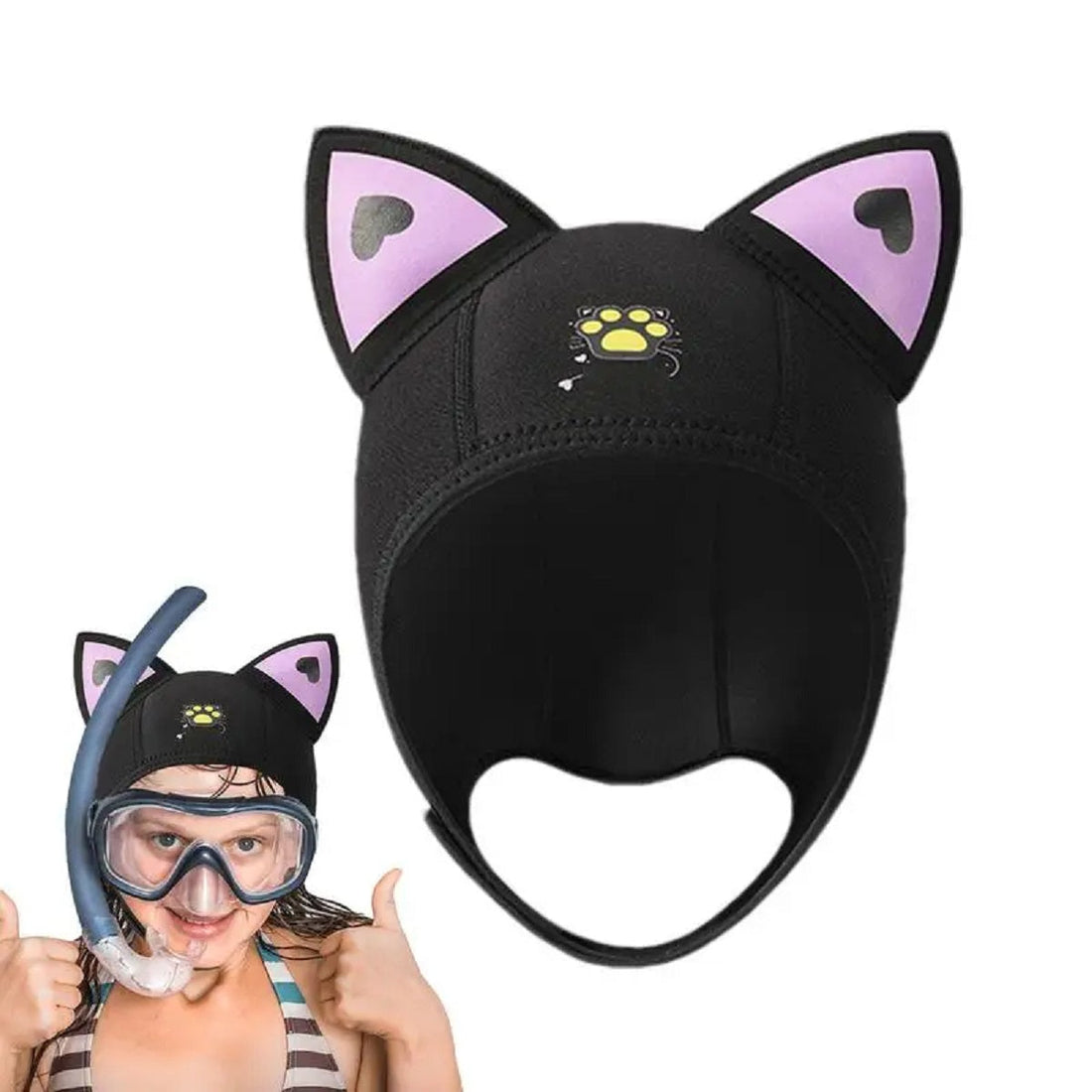 Neoprene Cute Cat Ear Diving Hood - Warm Elastic Snorkeling Swimming Hat