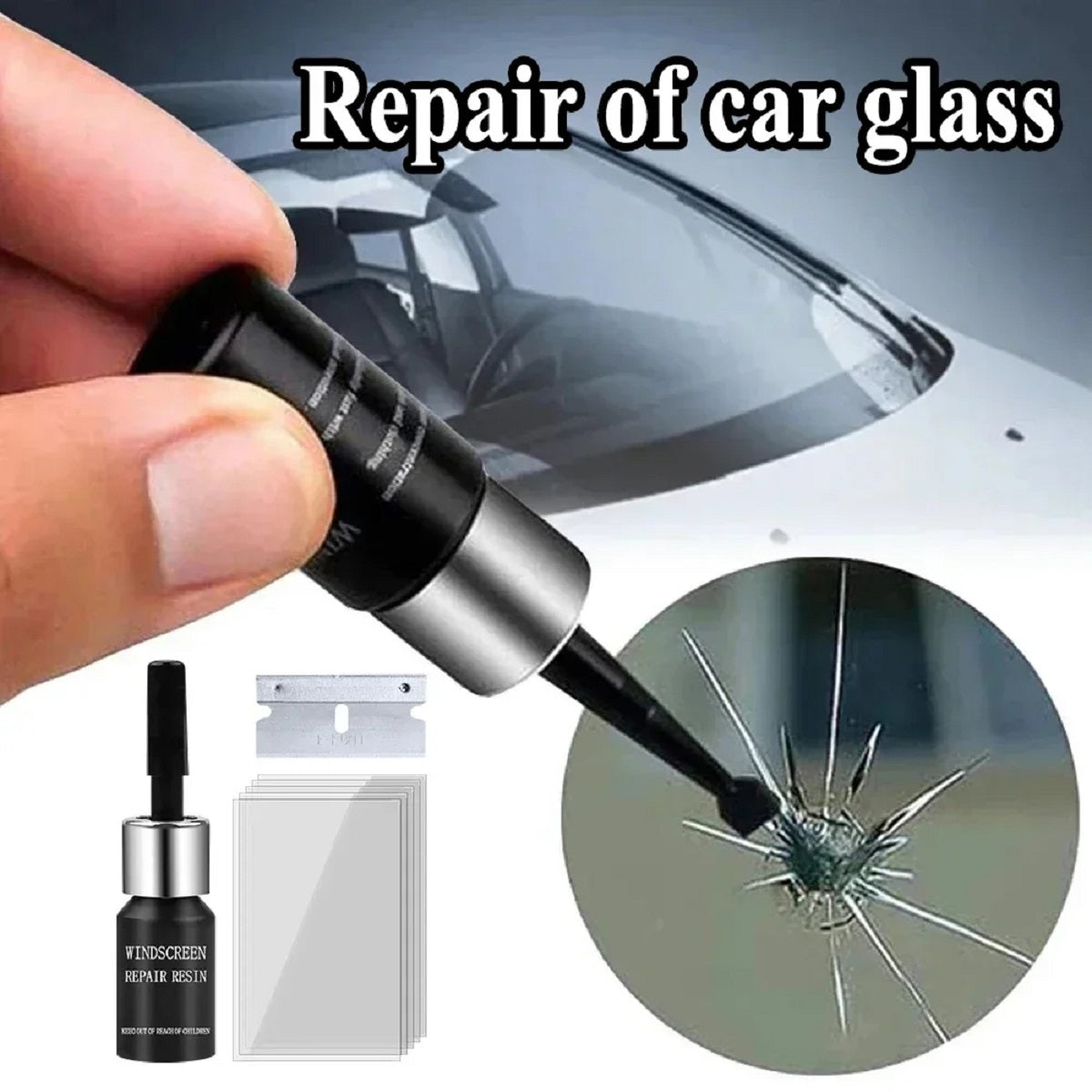 Car Glass Repair Kit - Fix Cracks Scratches on Windshields and Windows