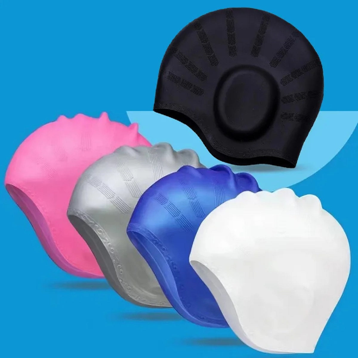 Waterproof Silicone Swim Cap - Non-Slip Pool Cap with Ear Protection