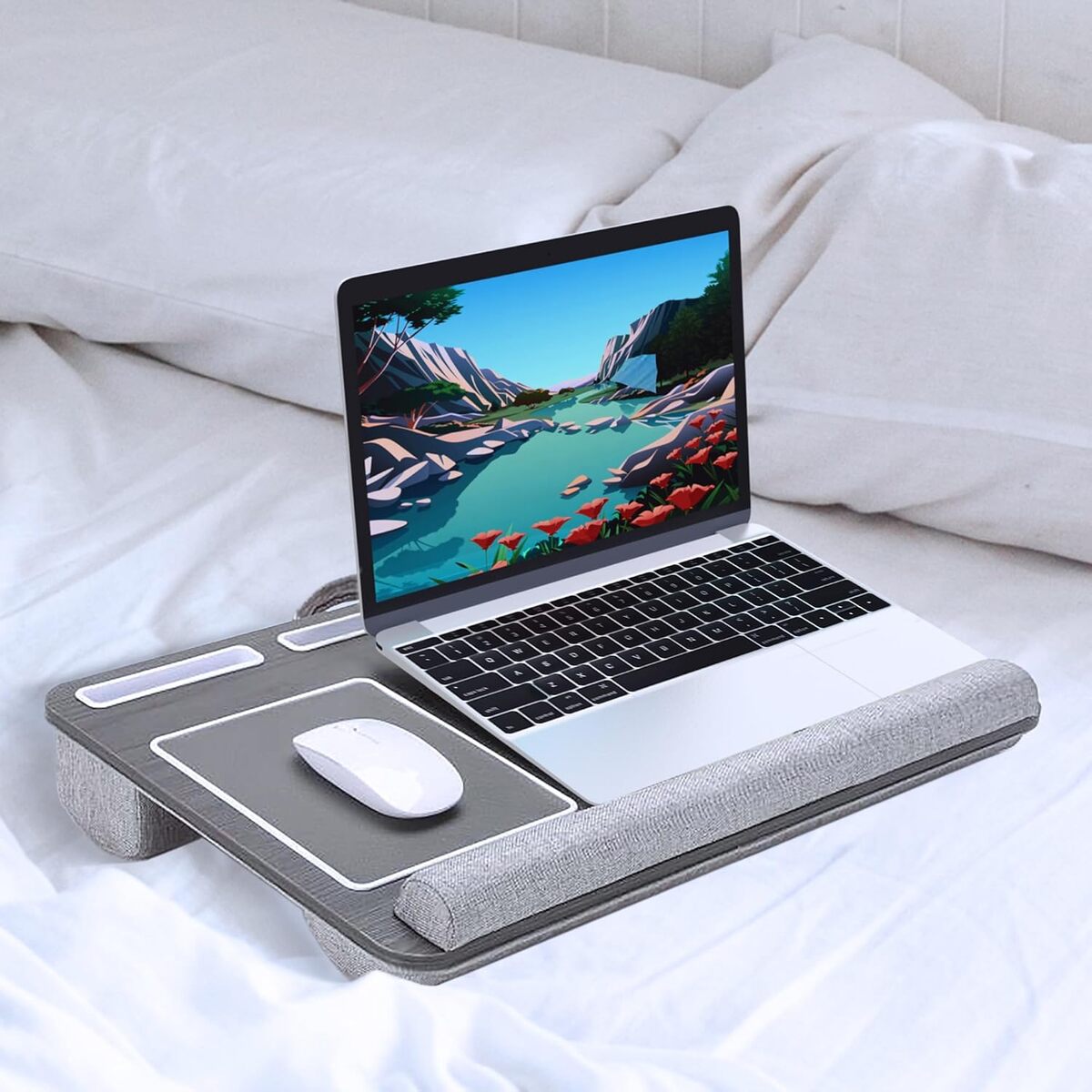 Portable Laptop Lap Desk - Double-Groove Anti-Slip Built-In Mouse Pad