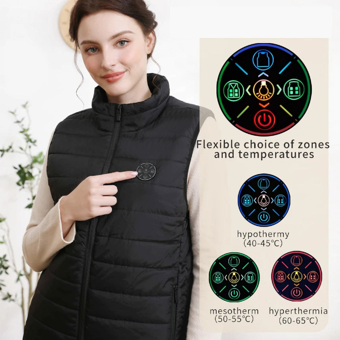 9-Zone USB Heated Vest - Rechargeable Electric Winter Bodywarmer Jacket
