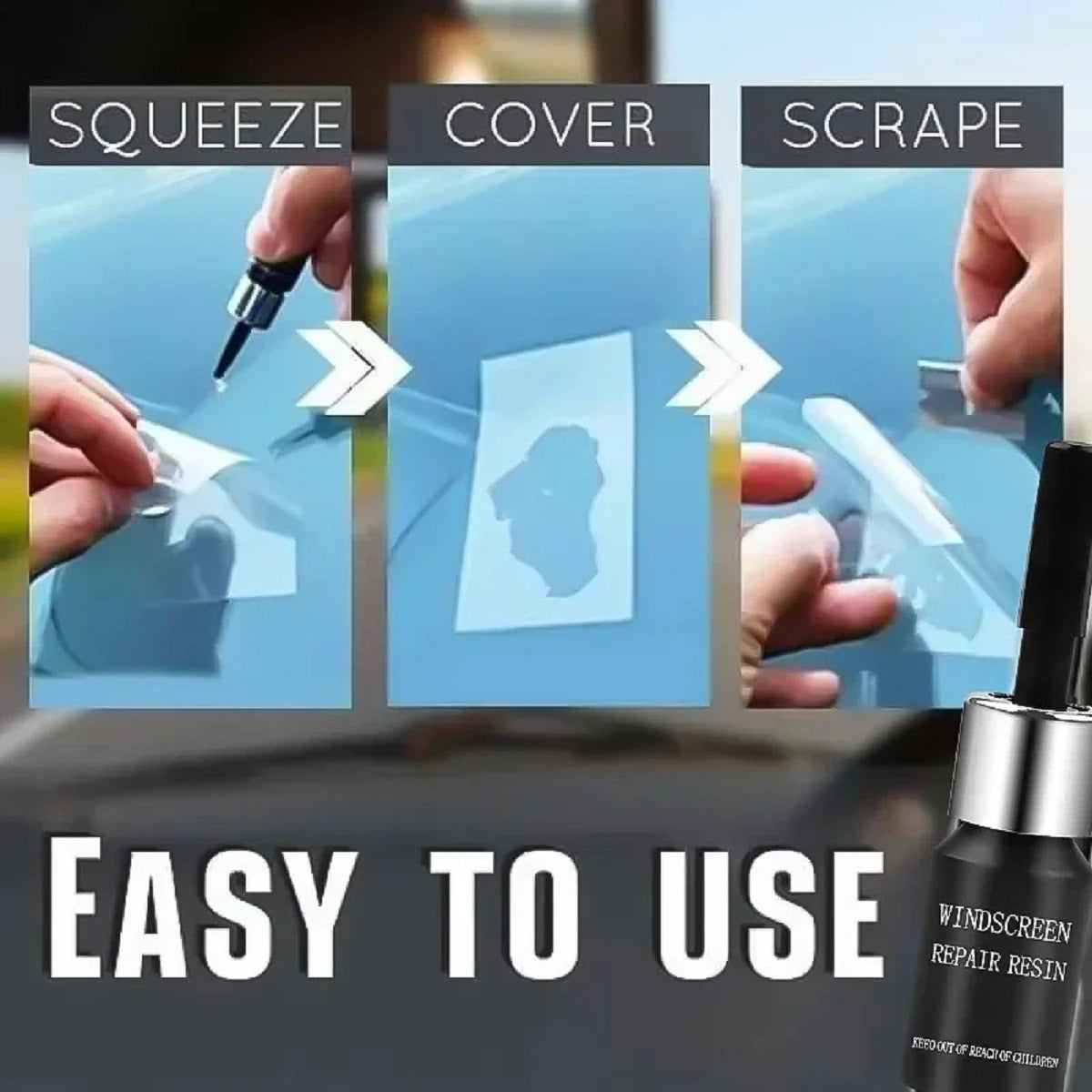 Car Glass Repair Kit - Fix Cracks Scratches on Windshields and Windows