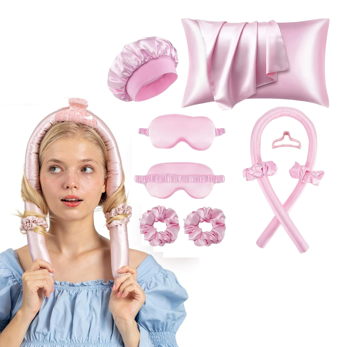 10-Pcs Sleep Beauty Set - Curling Tools Face Massager and Queen Pillowcase