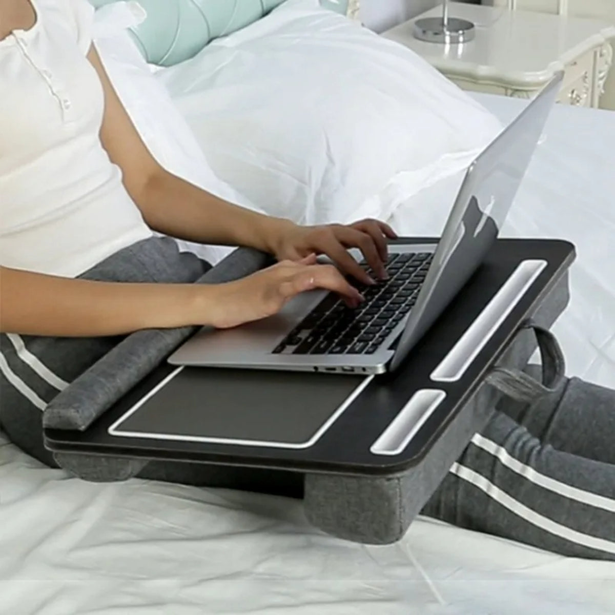 Portable Laptop Lap Desk - Double-Groove Anti-Slip Built-In Mouse Pad