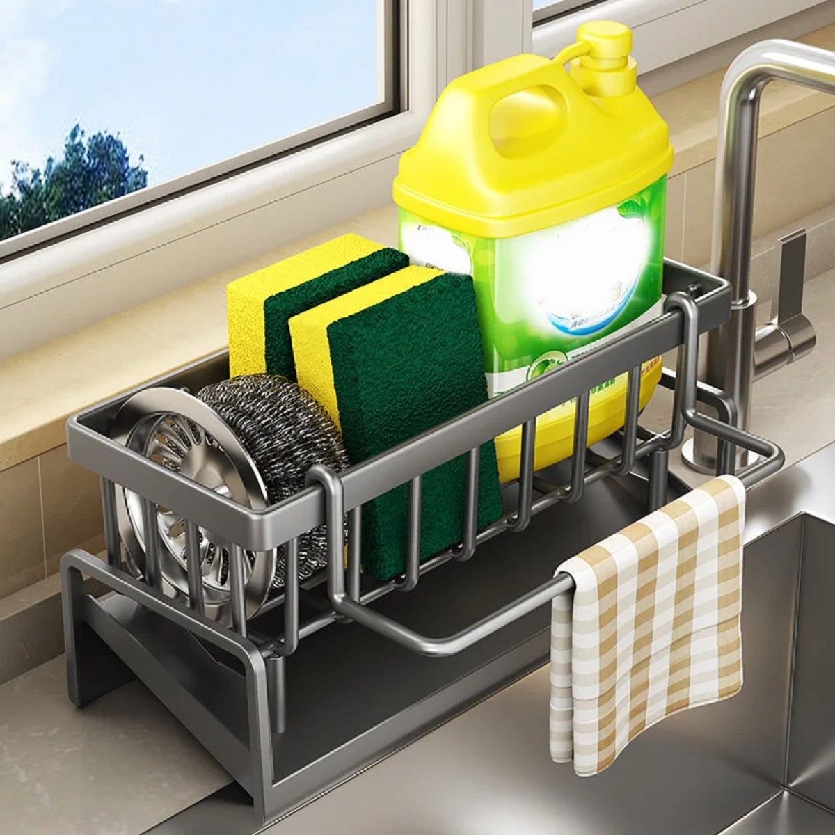 Stainless Steel Sink Rack - Faucet Mounted Sponge