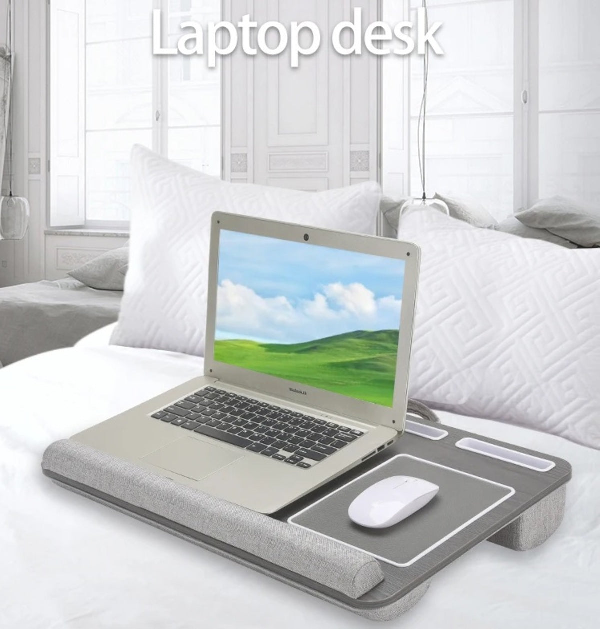 Portable Laptop Lap Desk - Double-Groove Anti-Slip Built-In Mouse Pad