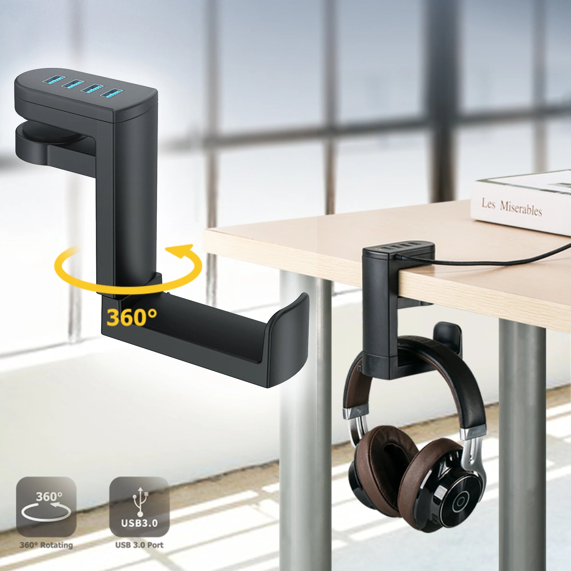 Rotating Headset Stand with USB Charging Station
