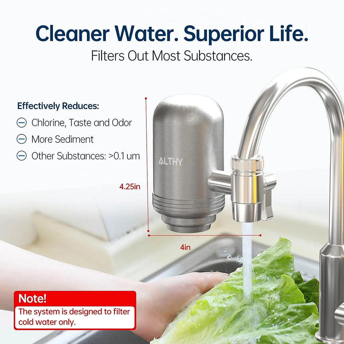 Stainless Steel Faucet Water Filter - Tap Purifier for Lead and Chlorine