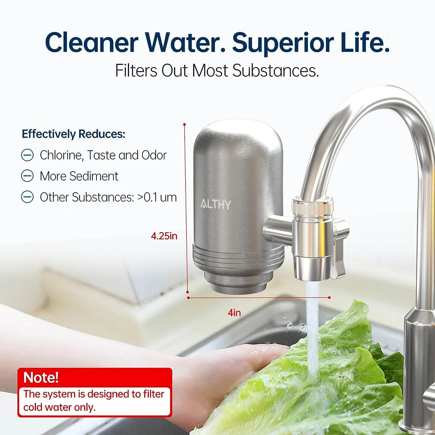 Stainless Steel Faucet Water Filter - Tap Purifier for Lead and Chlorine