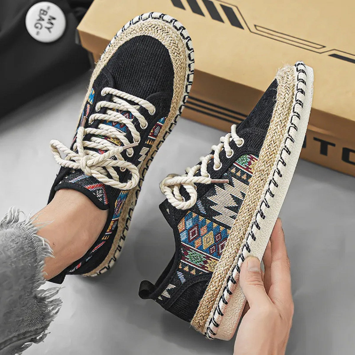 Men's Ethnic Style Canvas Shoes - Breathable Flat Fisherman Loafers