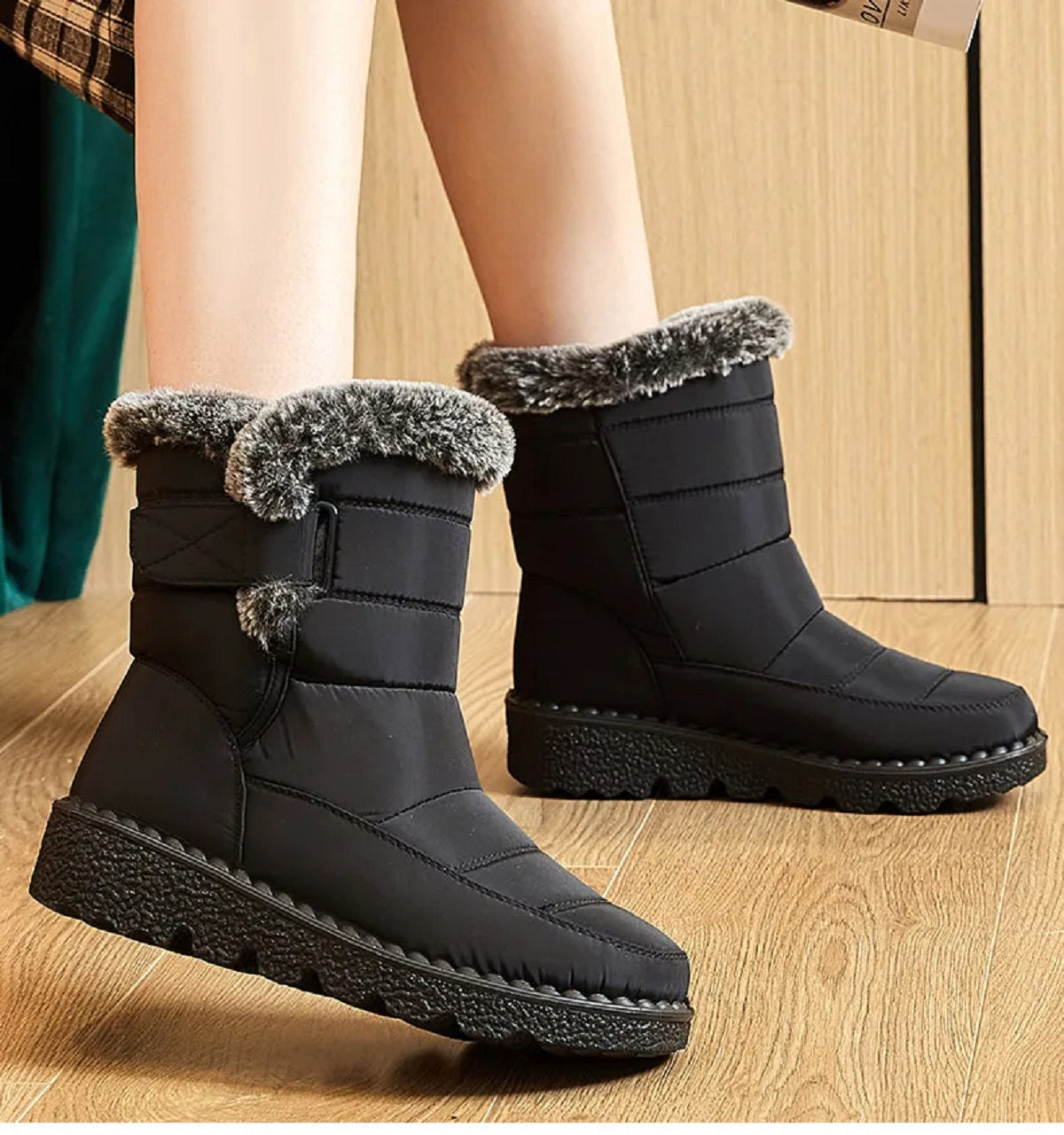 Women's Winter Snow Ankle Low Heels Boots with Fur Shoes