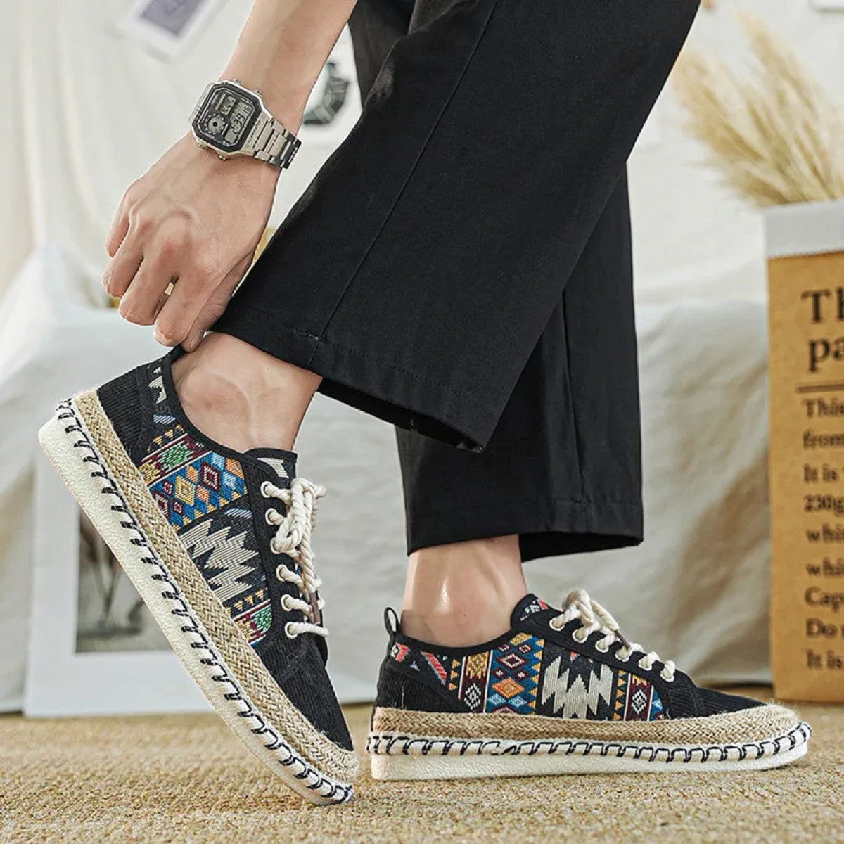 Men's Ethnic Style Canvas Shoes - Breathable Flat Fisherman Loafers