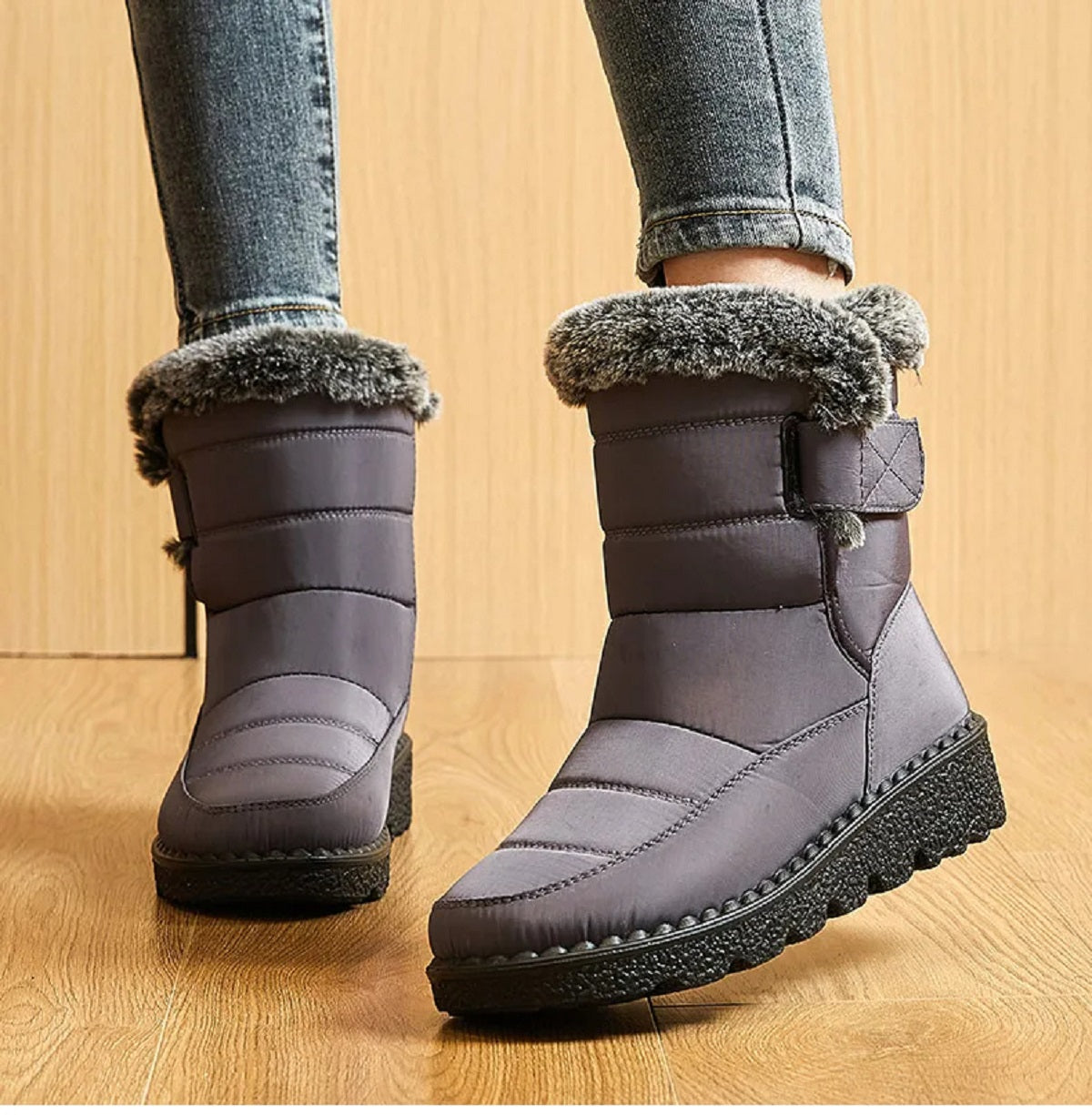 Women's Winter Snow Ankle Low Heels Boots with Fur Shoes