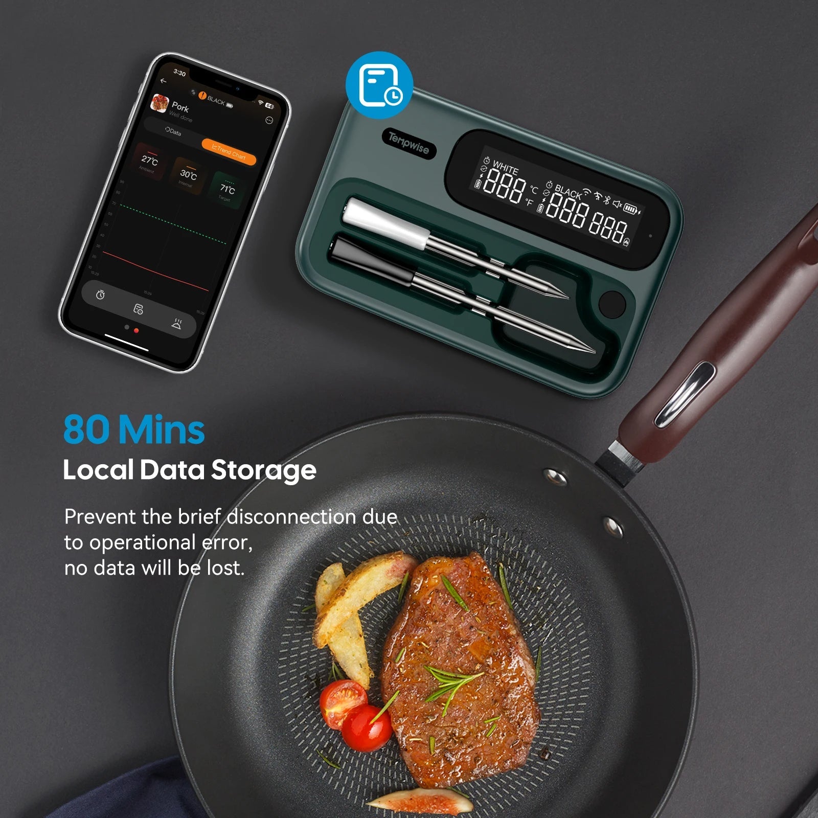 Wireless Bluetooth Meat Thermometer - Long and Short Probe Bbq Gauge