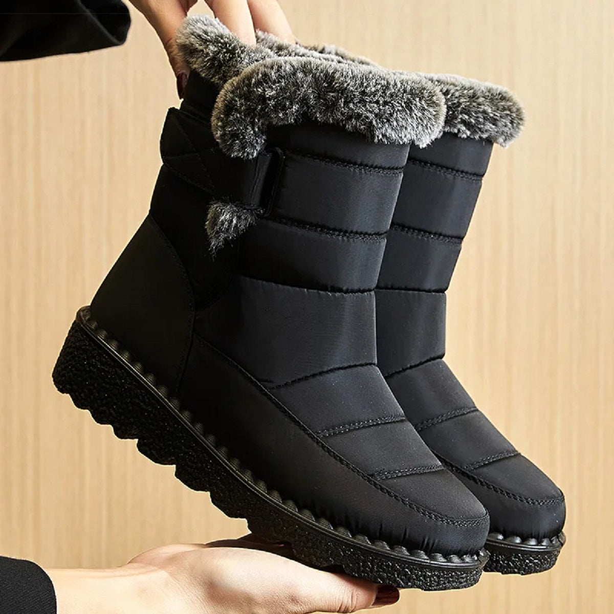Women's Winter Snow Ankle Low Heels Boots with Fur Shoes