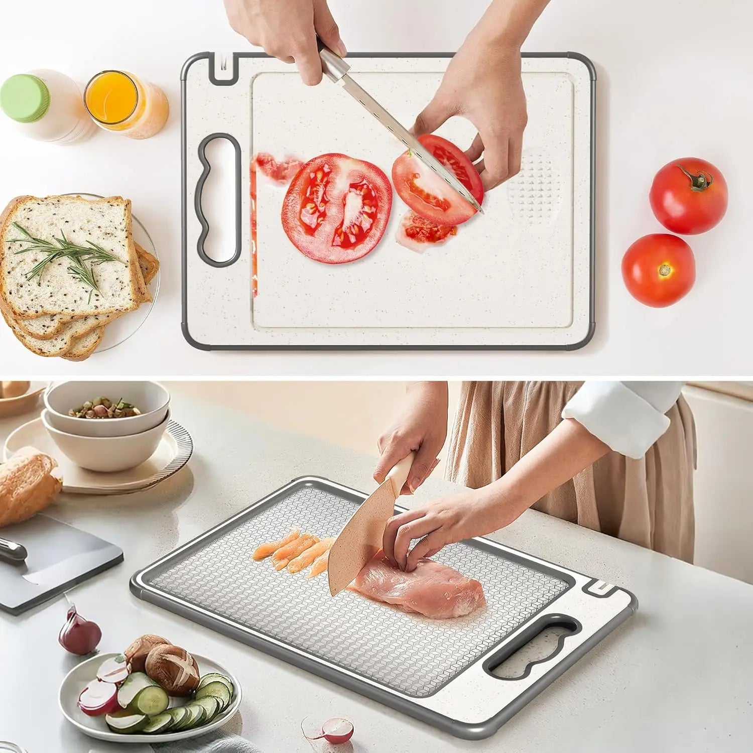 Antibacterial Stainless Steel Cutting Board - Double-Sided Scratch-Resistant & Anti-Slip