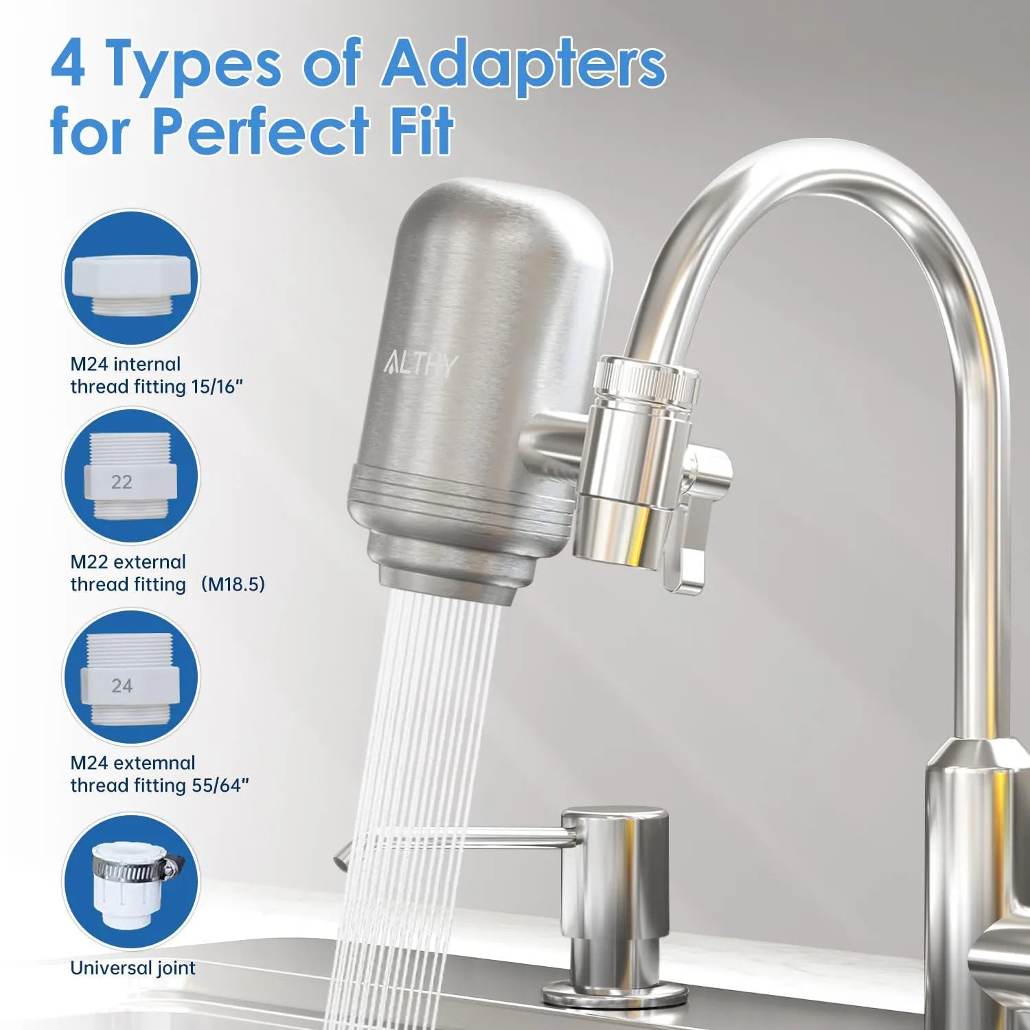 Stainless Steel Faucet Water Filter - Tap Purifier for Lead and Chlorine