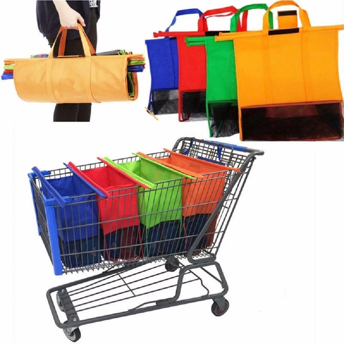 4 Pcs/set Foldable Cart Trolley Supermarket Shopping Storage Reusable Bags