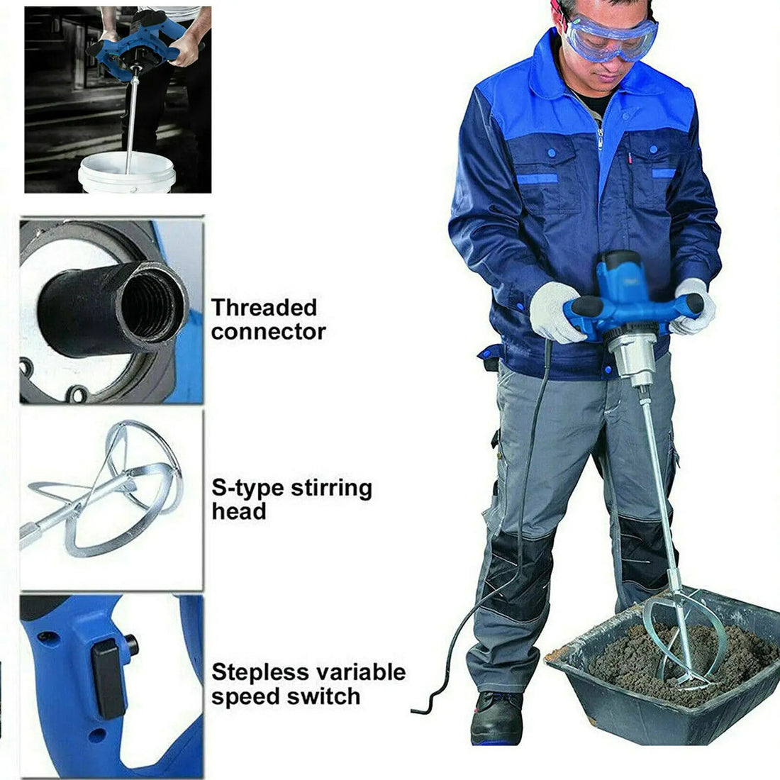 Portable Electric Cement Mixer - 6-Speed Handheld Stirring Tool for Mortar and Paint