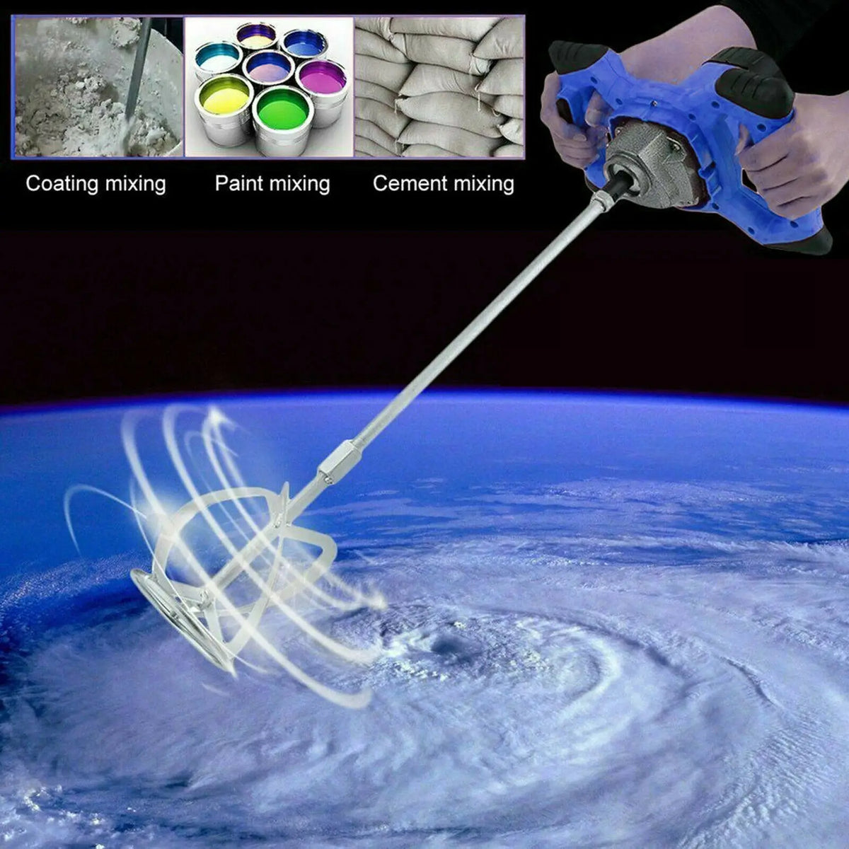 Portable Electric Cement Mixer - 6-Speed Handheld Stirring Tool for Mortar and Paint