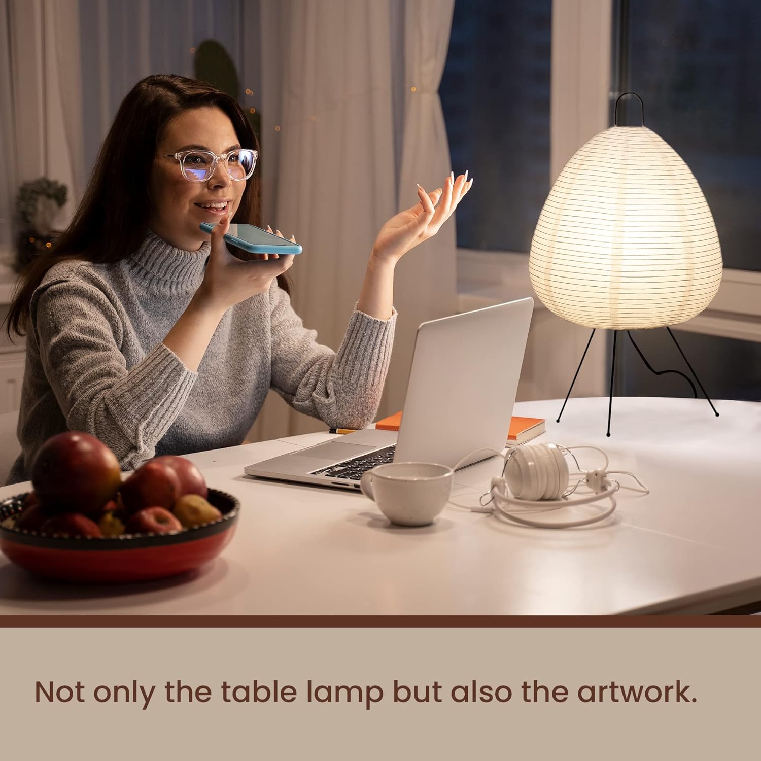 Dimmable Japanese Printed Rice Paper Lantern Table Lamp
