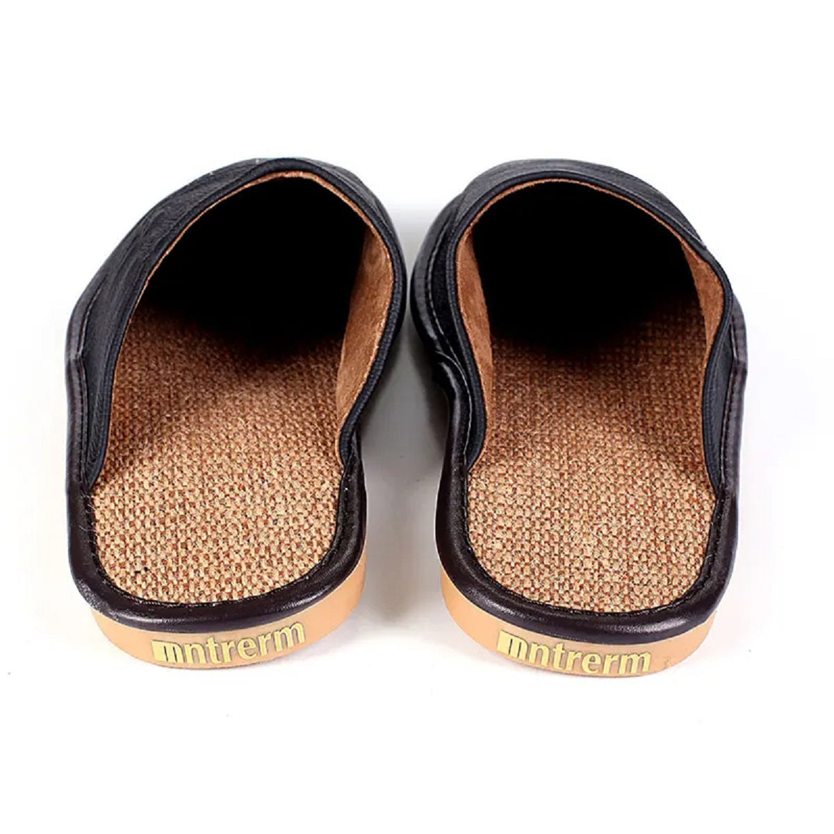 Men's Genuine Leather Linen Bottom Flat Slippers