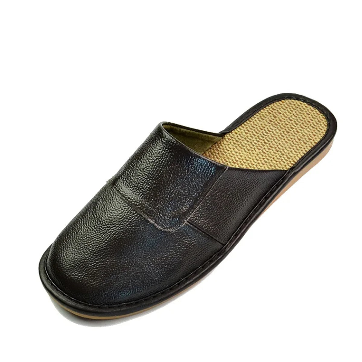 Men's Genuine Leather Linen Bottom Flat Slippers