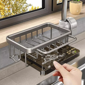Kitchen Sink Faucet Organizer with Drain Tray and Towel Rack