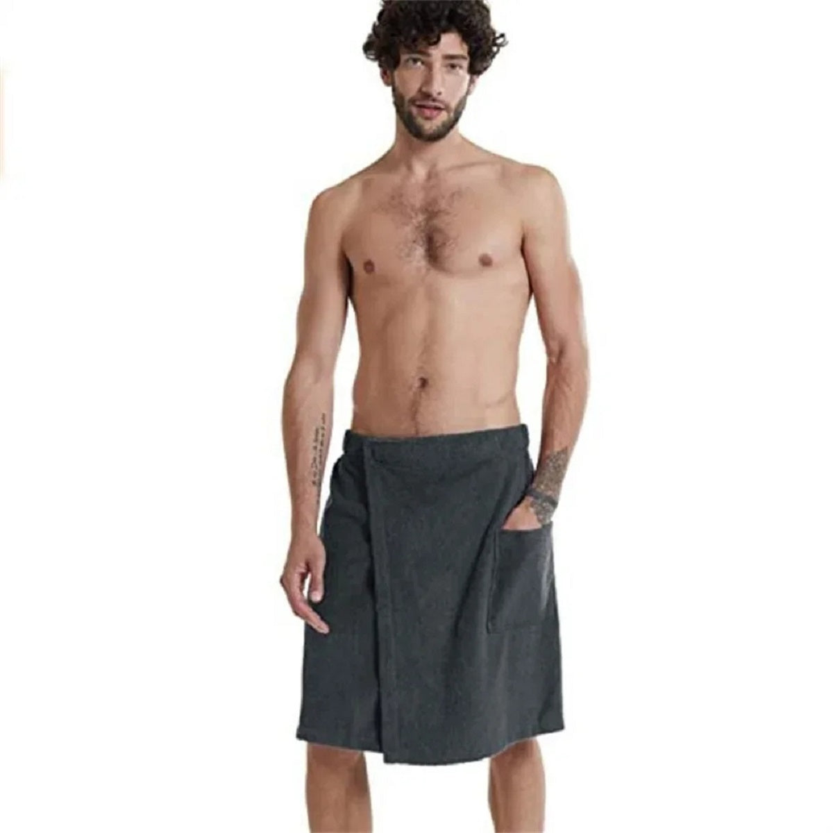 Men's Wearable Bath Towel - Soft Shower Wrap with Pocket for Spa Gym and Beach