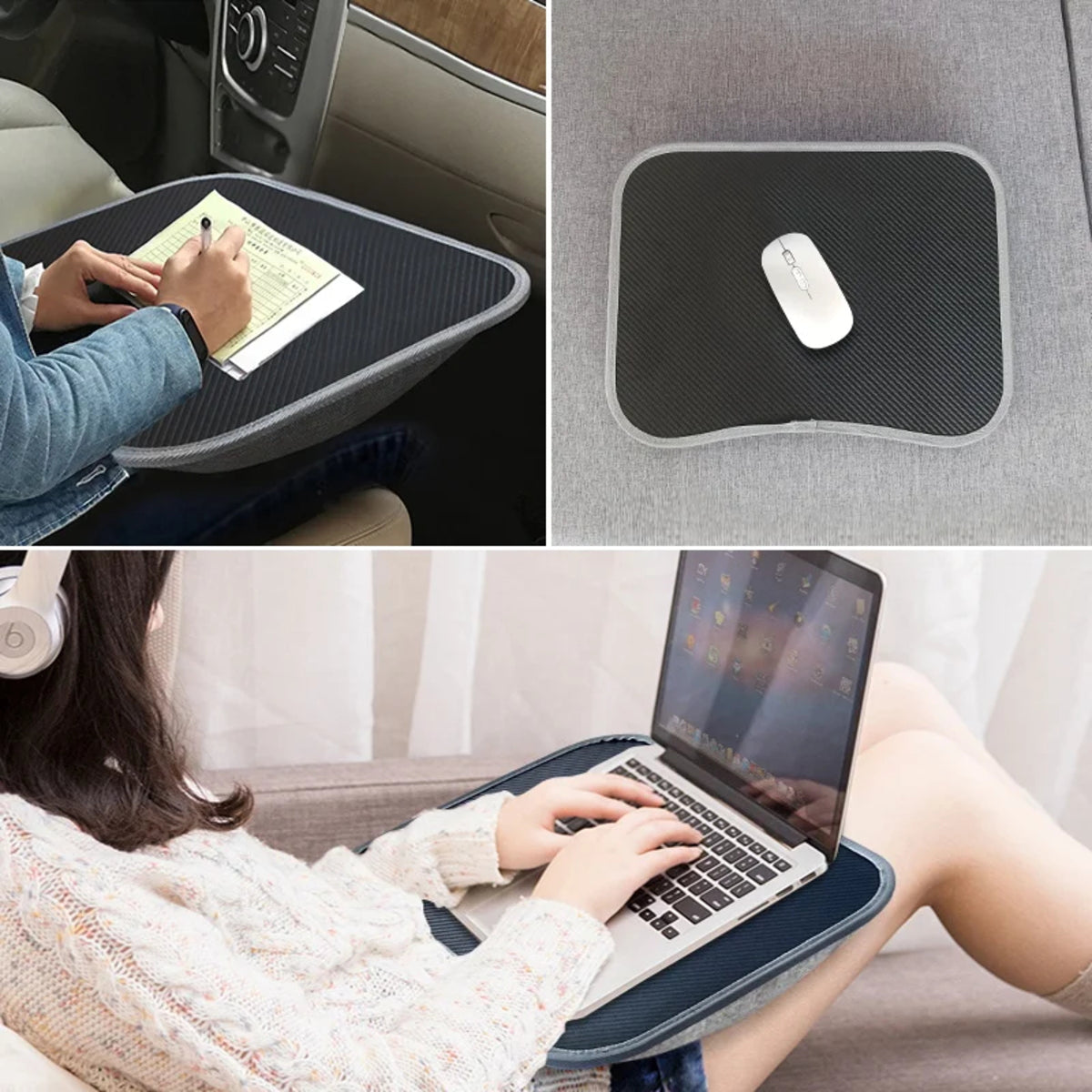 Cushioned Lap Desk - Foam-Filled Pillow Table with Large Hard Mouse Pad