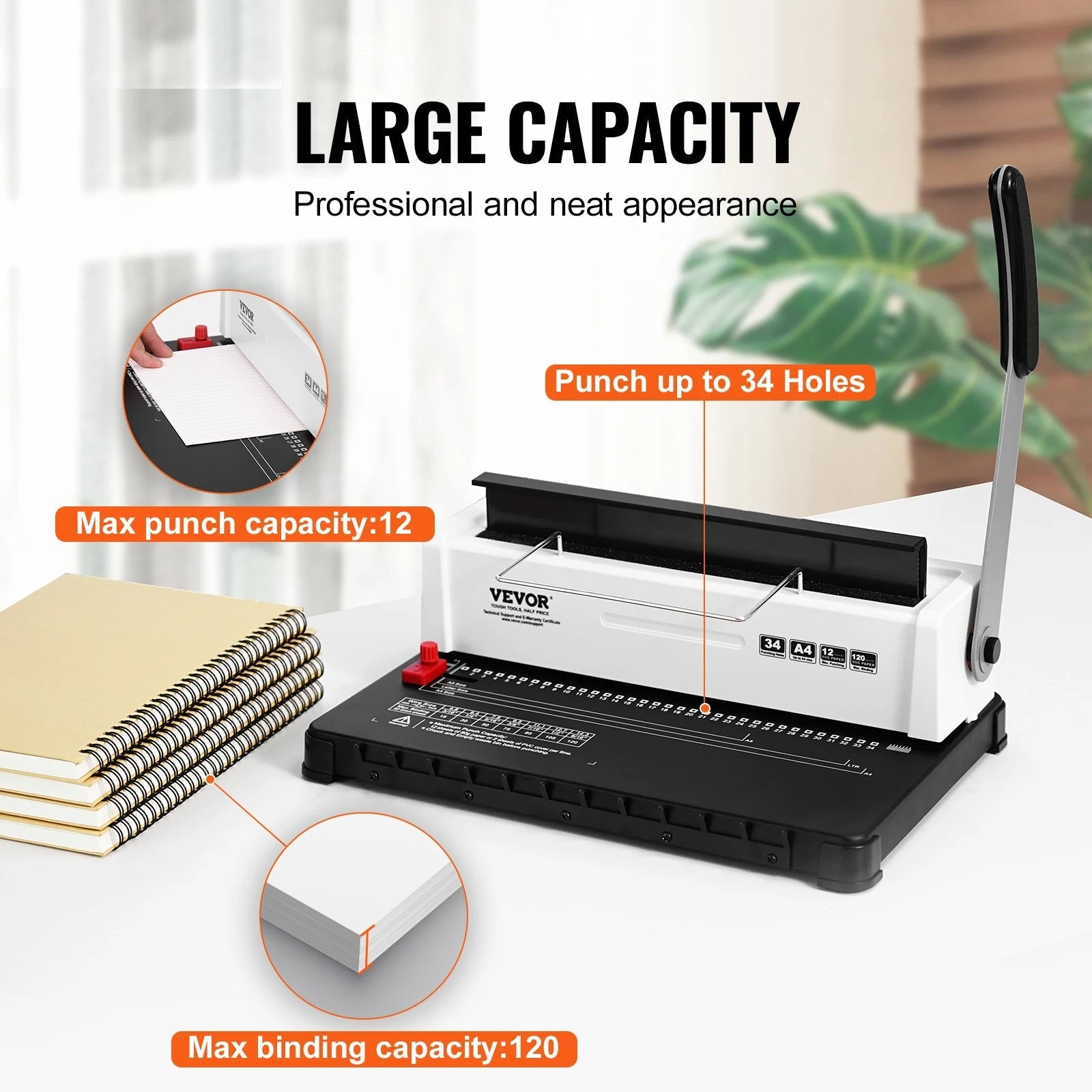 Manual Coil Binding Machine - 34-Hole Punch 120-Sheet Book Binder