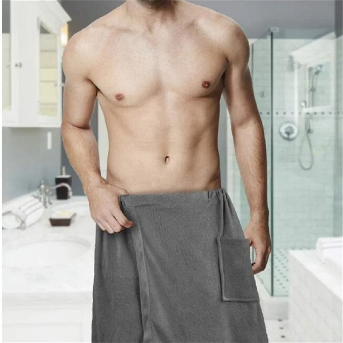 Men's Wearable Bath Towel - Soft Shower Wrap with Pocket for Spa Gym and Beach