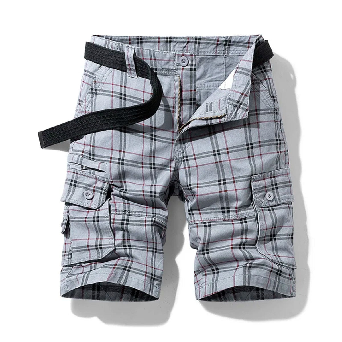 Men's Plaid Cargo Shorts - Cotton Quick-Dry Breeches with Multi Pockets