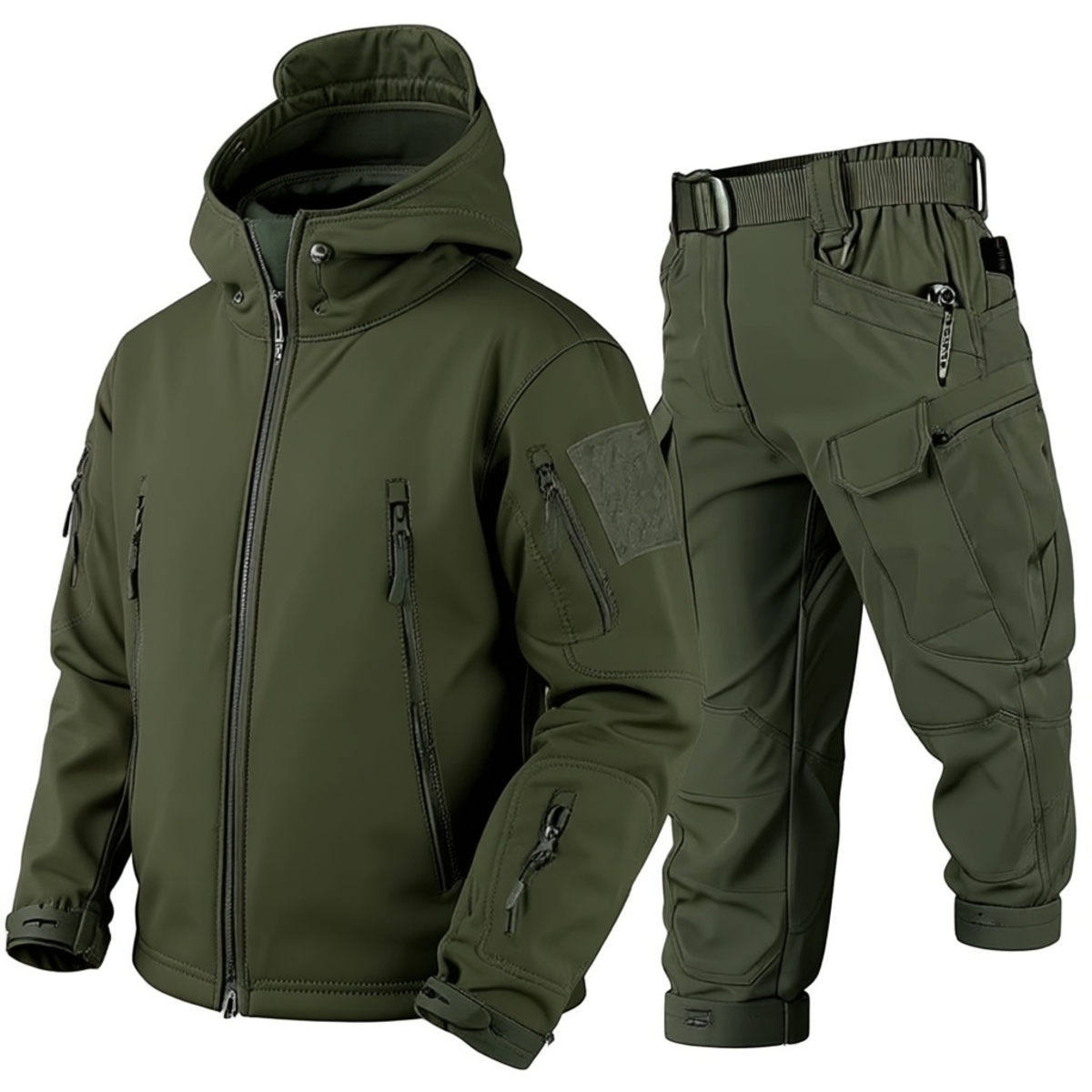 Men's Winter Tactical Jacket Set - Waterproof Softshell with Fleece Lining and Cargo Trousers