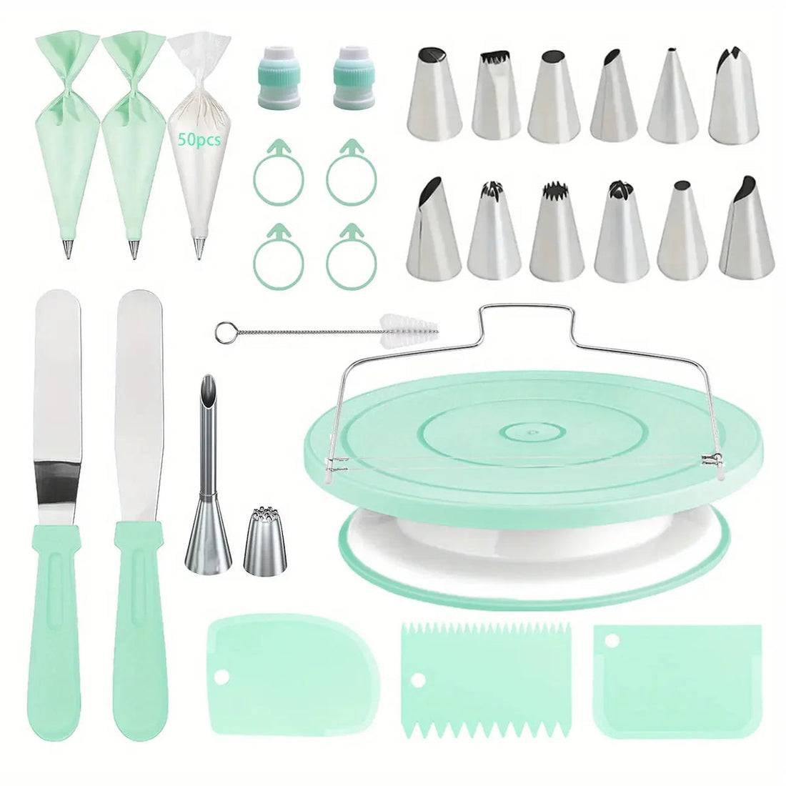 80-Piece Cake Decorating Set - Non-Slip Turntable with Piping Tips & Tools